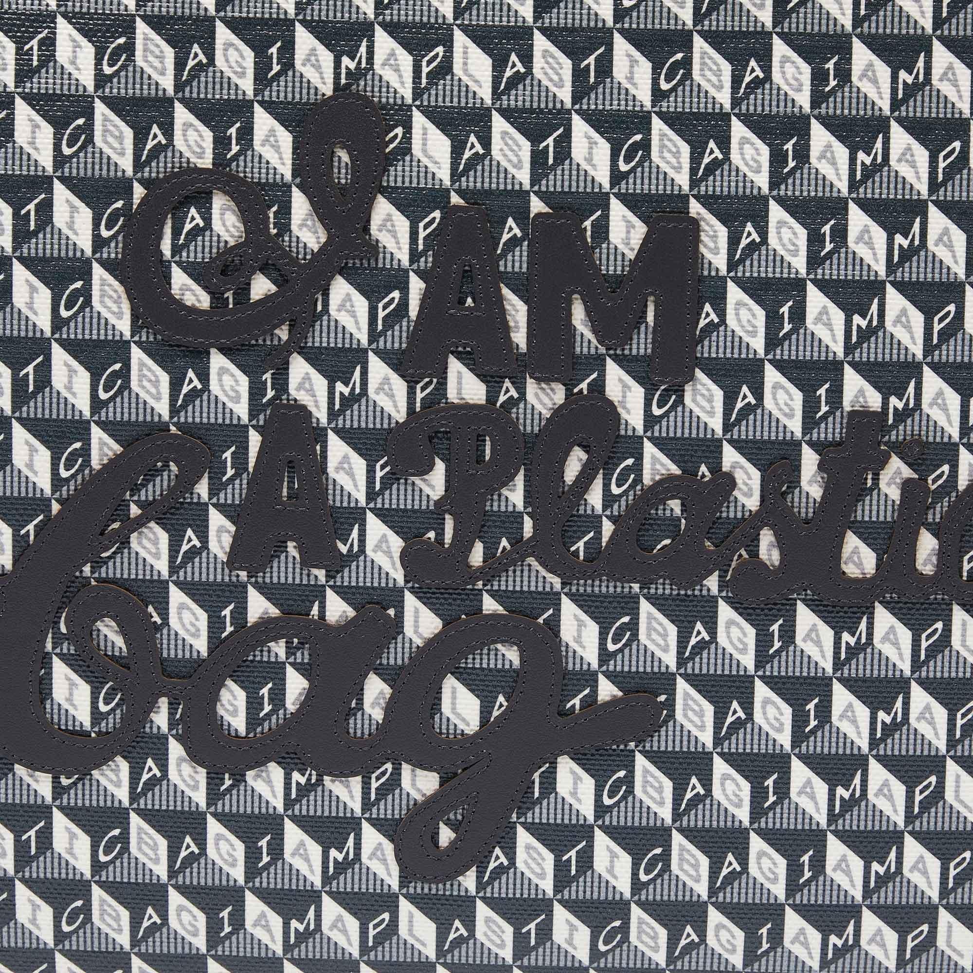 Anya Hindmarch Grey/Black Coated Canvas 'I AM A PLASTIC BAG