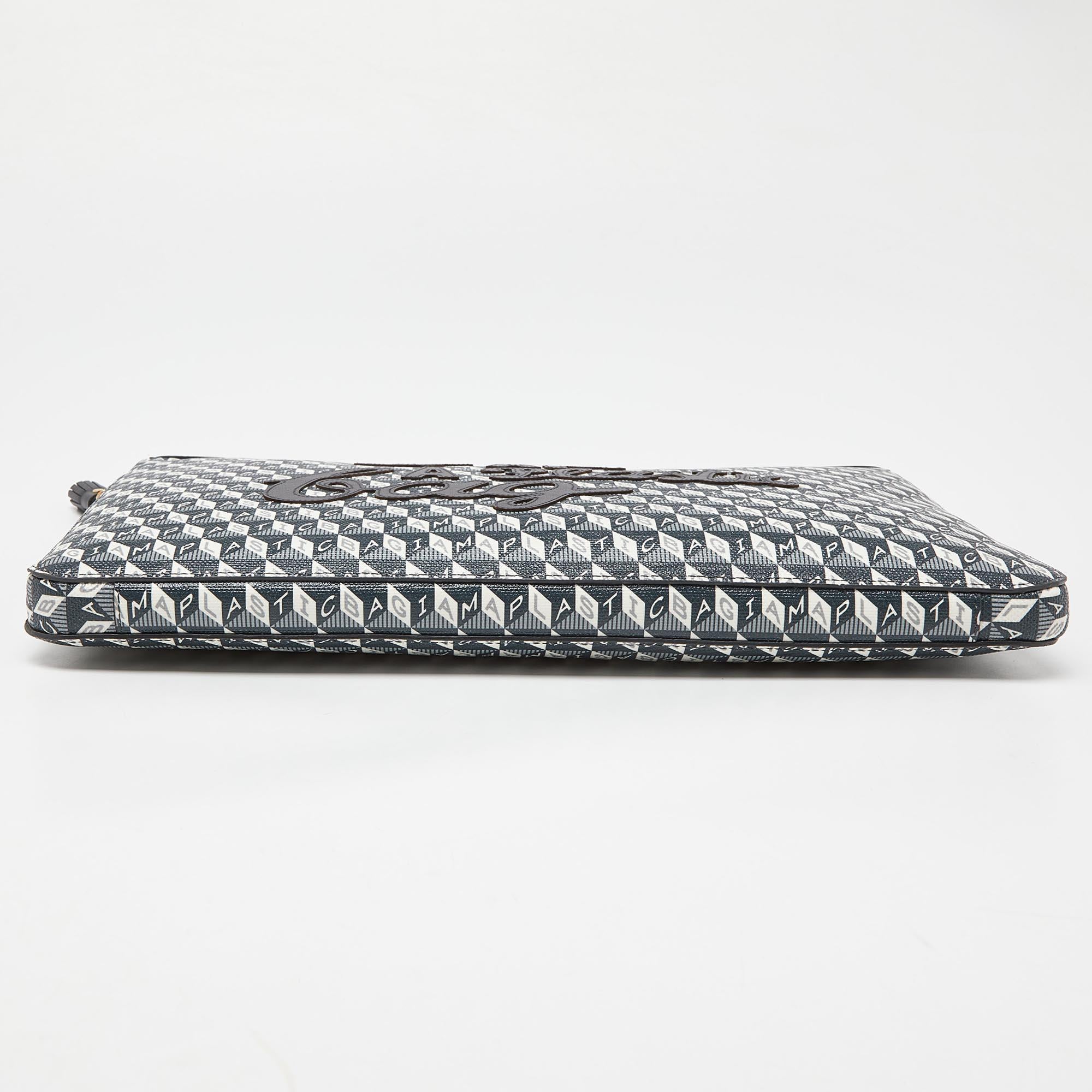Anya Hindmarch Grey/Black Coated Canvas 'I AM A PLASTIC BAG