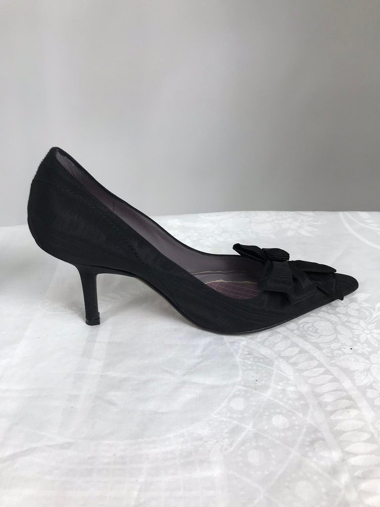 Anya Hindmarch Jose Black Moire Bow Front High Heel Pumps 36 1/2 For Sale at 1stDibs black