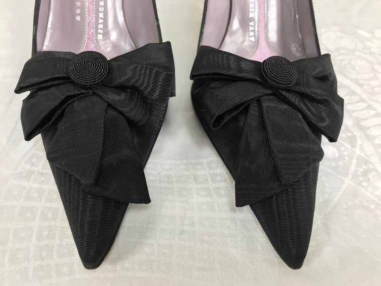 Anya Hindmarch Jose Black Moire Bow Front High Heel Pumps 36 1/2 For Sale at 1stDibs black