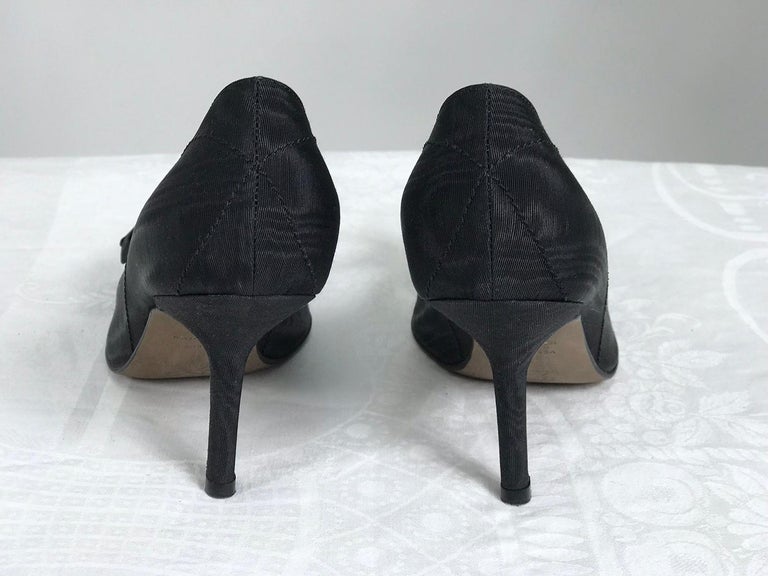 Anya Hindmarch Jose Black Moire Bow Front High Heel Pumps 36 1/2 For Sale at 1stDibs black