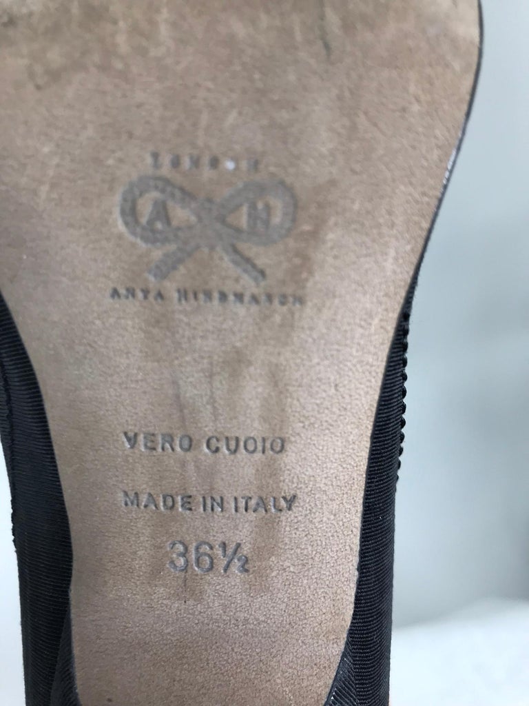 Anya Hindmarch Jose Black Moire Bow Front High Heel Pumps 36 1/2 For Sale at 1stDibs black