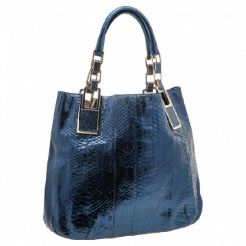 Anya Hindmarch Fourre-tout Hector en python bleu métallisé en vente 3