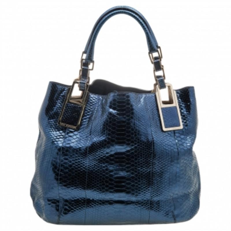 Anya Hindmarch Fourre-tout Hector en python bleu métallisé en vente 4