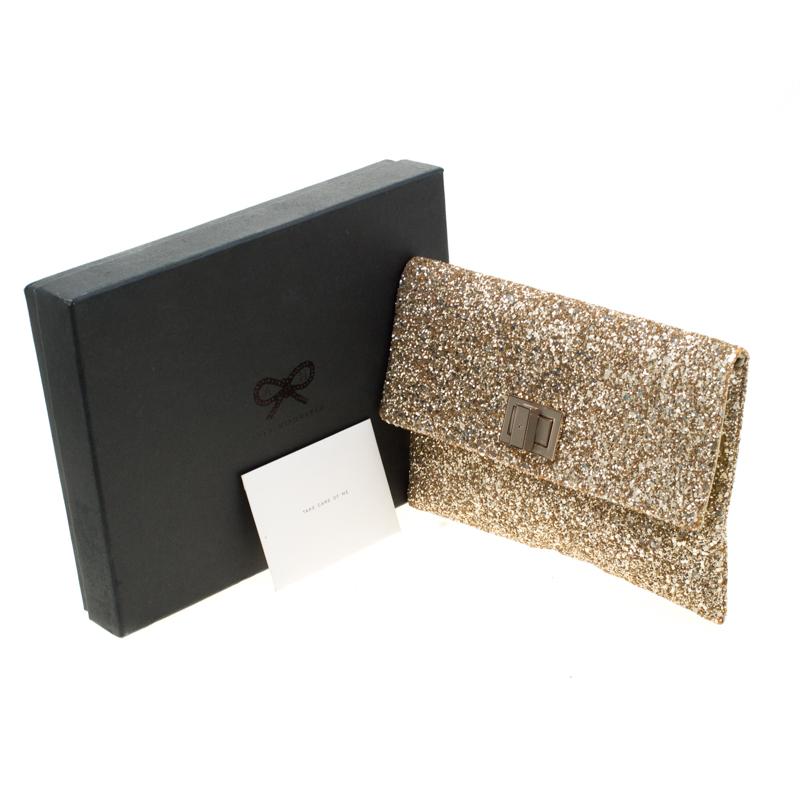 Anya Hindmarch Metallic Gold Glitter Valorie Clutch 4