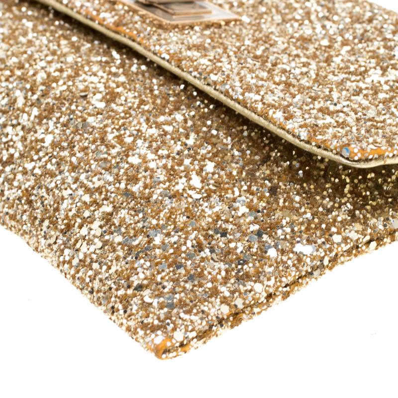 Anya Hindmarch Metallic Gold Glitter Valorie Clutch 2