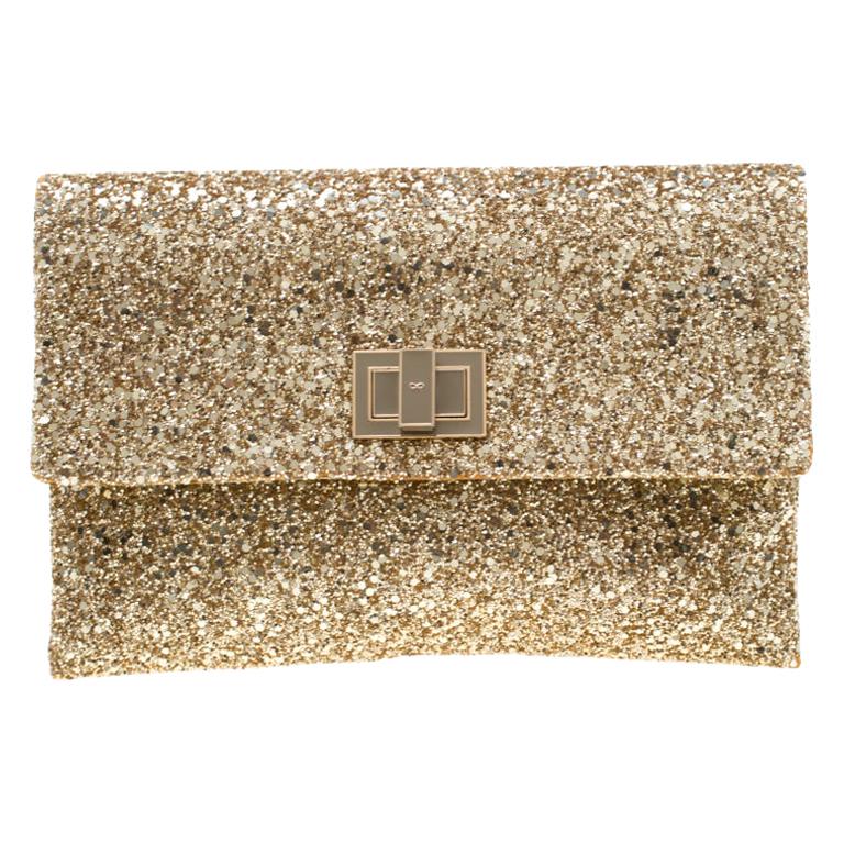 Anya Hindmarch Metallic Gold Glitter Valorie Clutch