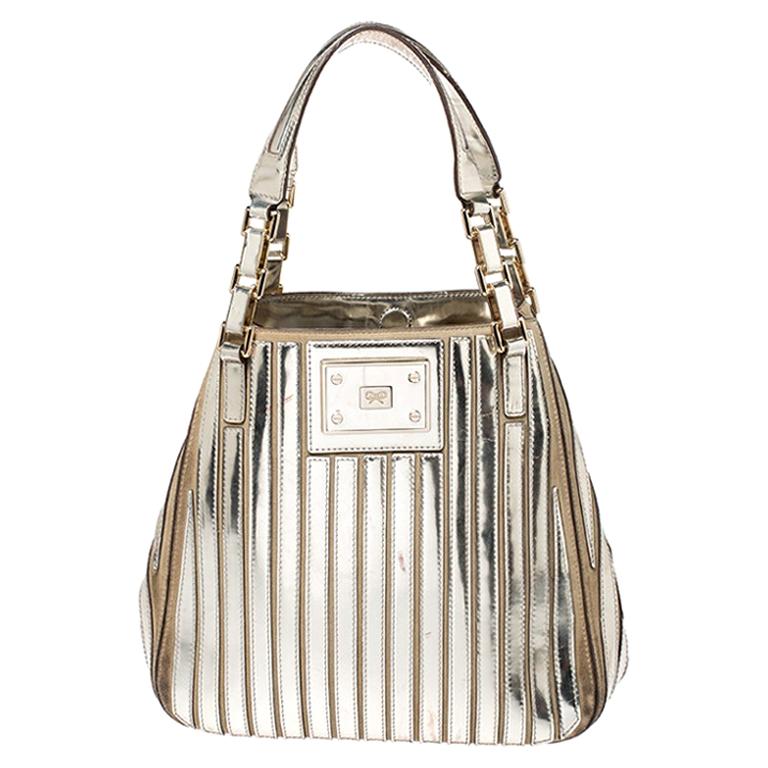 Anya Hindmarch Metallic Gold Striped Leather Belvedere Tote