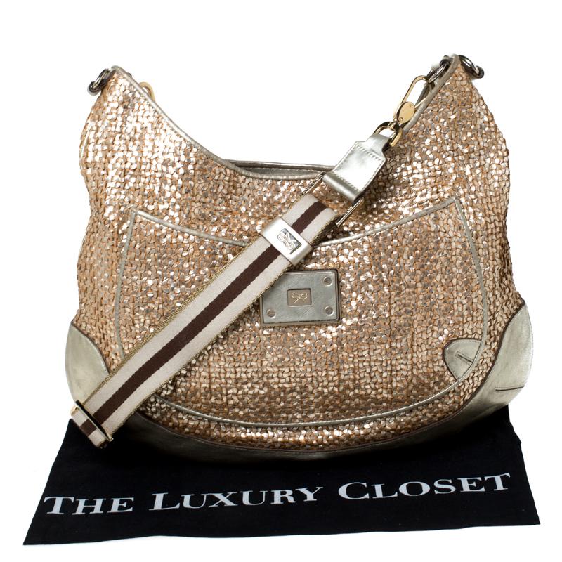 Anya Hindmarch Metallic Gold Woven Leather Jethro Hobo 6