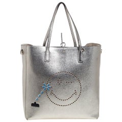 Anya Hindmarch Metallic Grey Leather Perforated Wink Tote