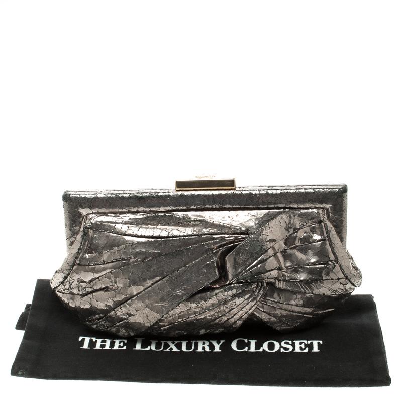 Anya Hindmarch Metallic Silver Crackled Leather Frame Clutch 5