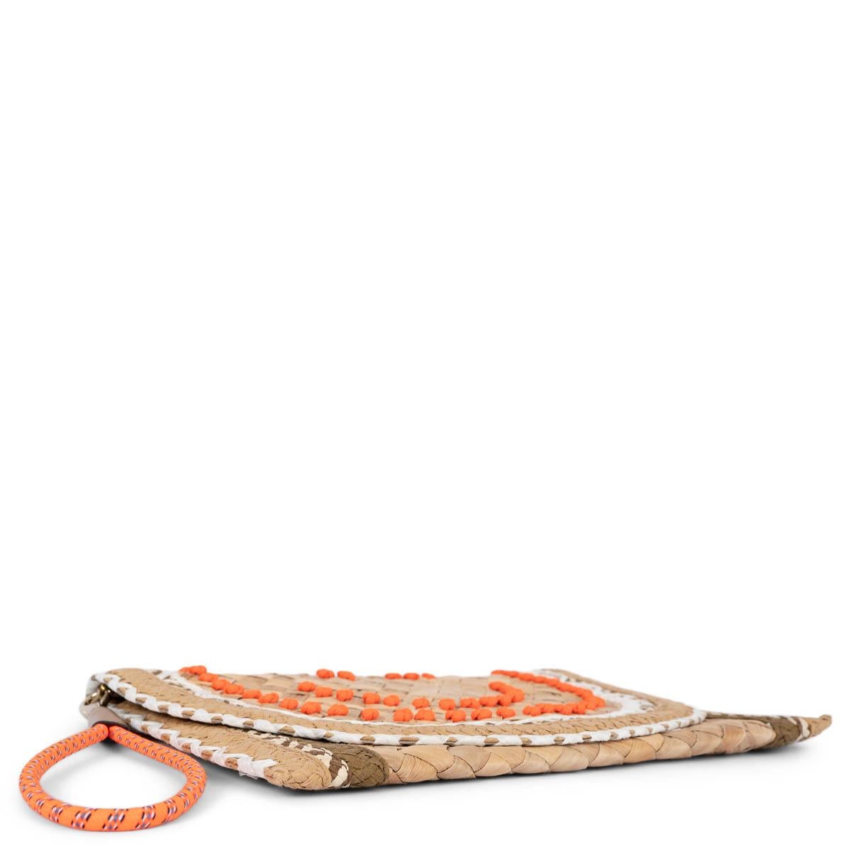 Brown ANYA HINDMARCH natural raffia SMILEY Clutch Bag For Sale