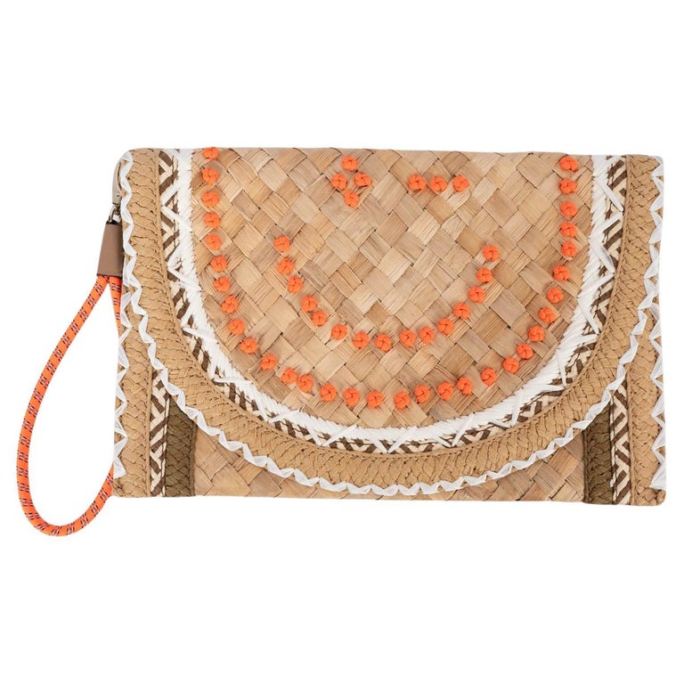 ANYA HINDMARCH natural raffia SMILEY Clutch Bag For Sale at 1stDibs
