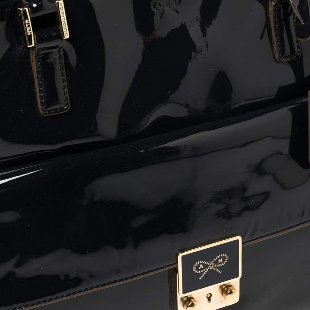 Women's Anya Hindmarch Navy Blue Patent Leather Carker Satchel