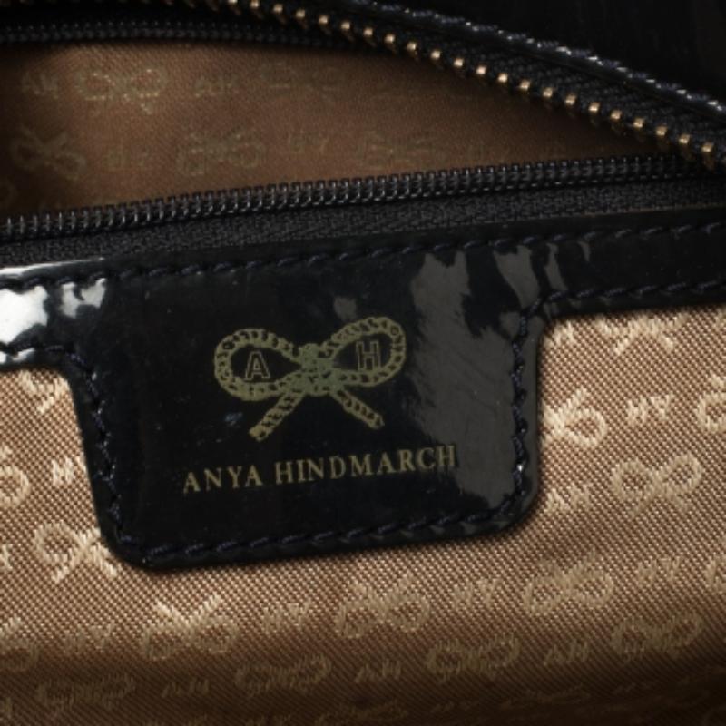 Anya Hindmarch Navy Blue Patent Leather Carker Satchel For Sale 1