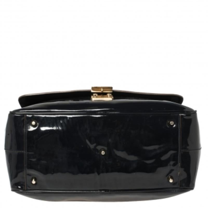Anya Hindmarch Navy Blue Patent Leather Carker Satchel For Sale 2