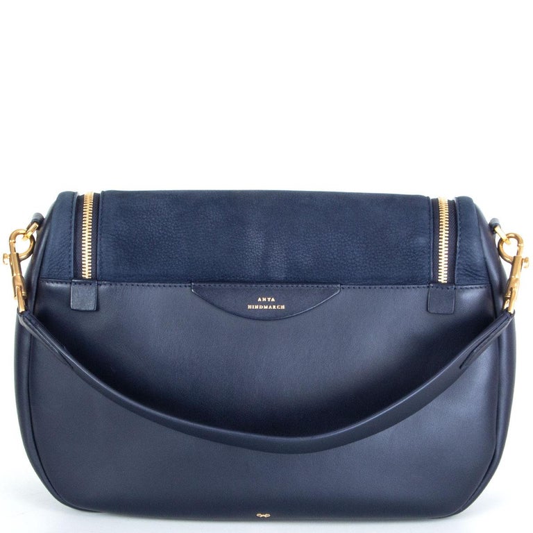 ANYA HINDMARCH navy blue suede VERE SOFT Satchel Shoulder Bag For Sale