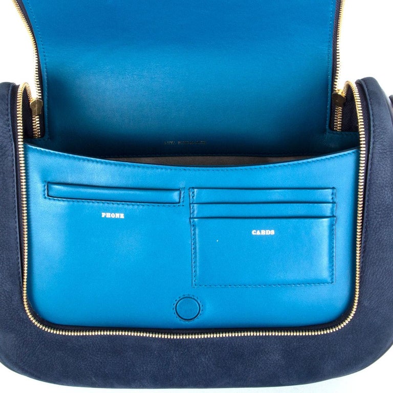 ANYA HINDMARCH navy blue suede VERE SOFT Satchel Shoulder Bag For Sale