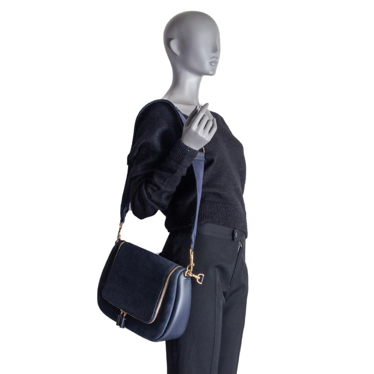 Women's ANYA HINDMARCH navy blue suede VERE SOFT Satchel Shoulder Bag