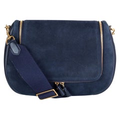 ANYA HINDMARCH navy blue suede VERE SOFT Satchel Shoulder Bag