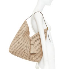 ANYA HINDMARCH Neeson Tassel Hobo beige capra leather fringe woven bag
