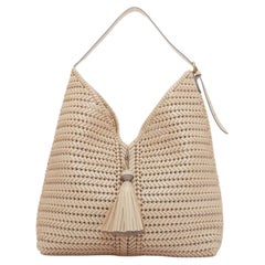 ANYA HINDMARCH Neeson Tassel Hobo beige capra leather fringe woven bag