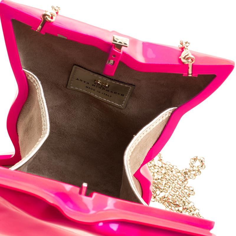 Women's Anya Hindmarch Neon Pink Metallic Crisp Packet Clutch