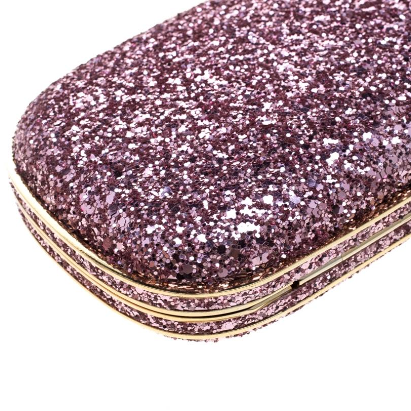 Anya Hindmarch Pink Glitter Marano Clutch In Excellent Condition In Dubai, Al Qouz 2