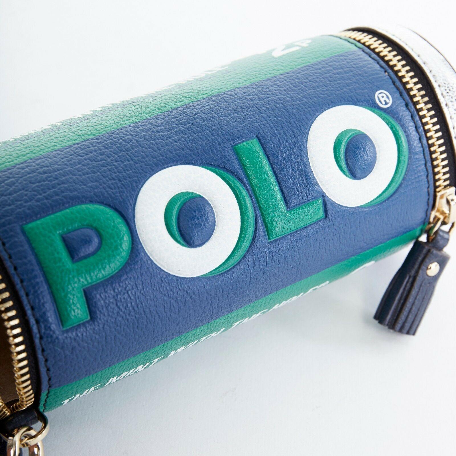 ANYA HINDMARCH Polo blue green silver leather dual zip wristlet clutch bag 2