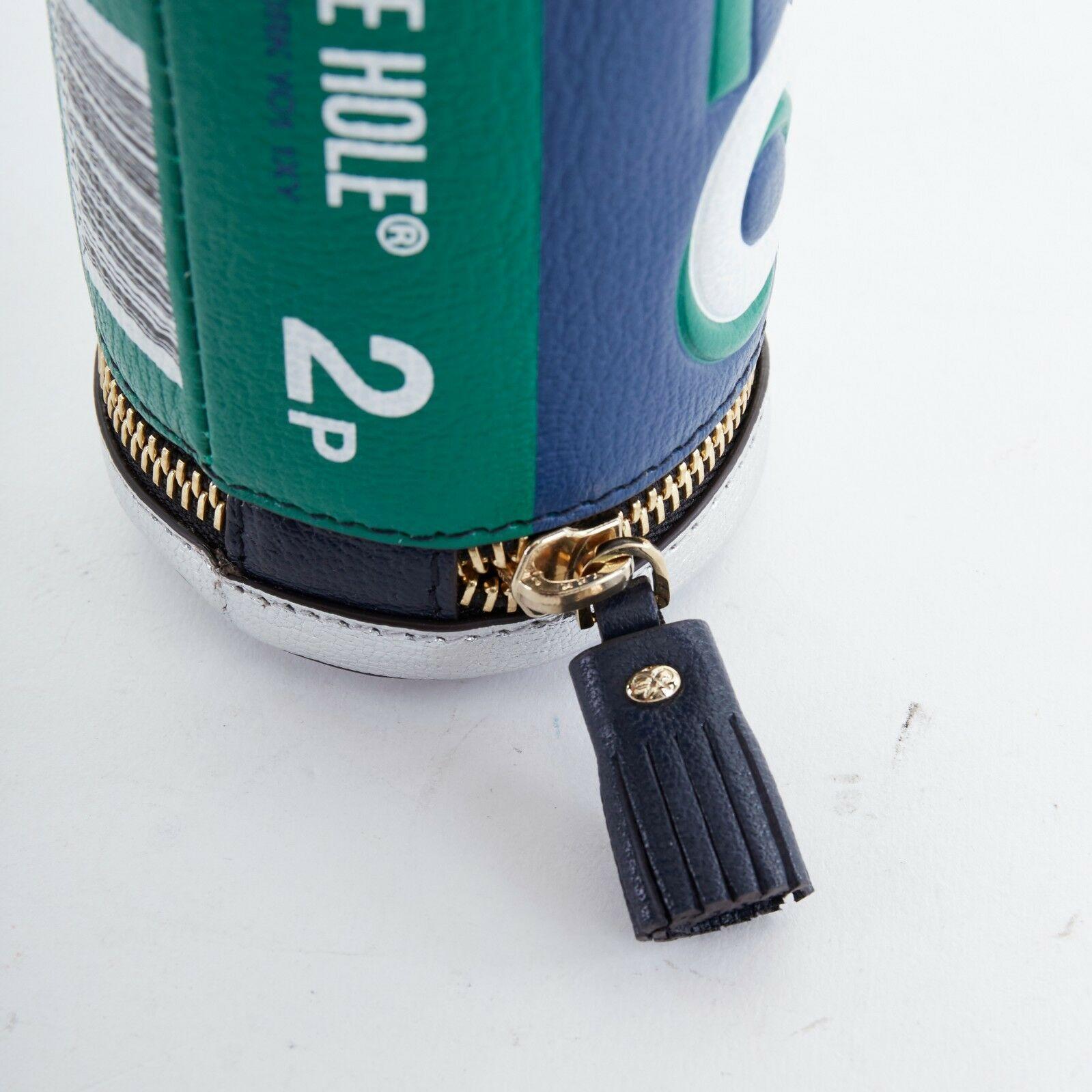 Blue ANYA HINDMARCH Polo blue green silver leather dual zip wristlet clutch bag