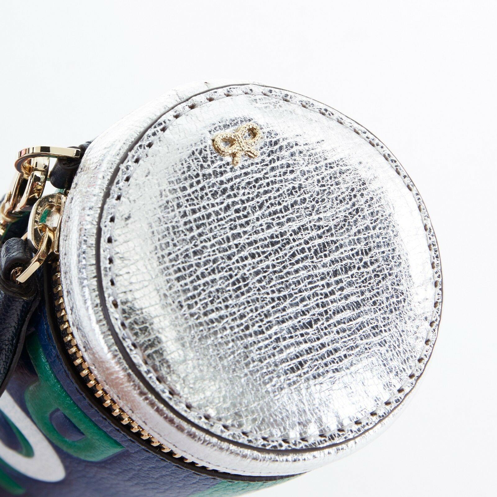 ANYA HINDMARCH Polo blue green silver leather dual zip wristlet clutch bag In Excellent Condition In Hong Kong, NT