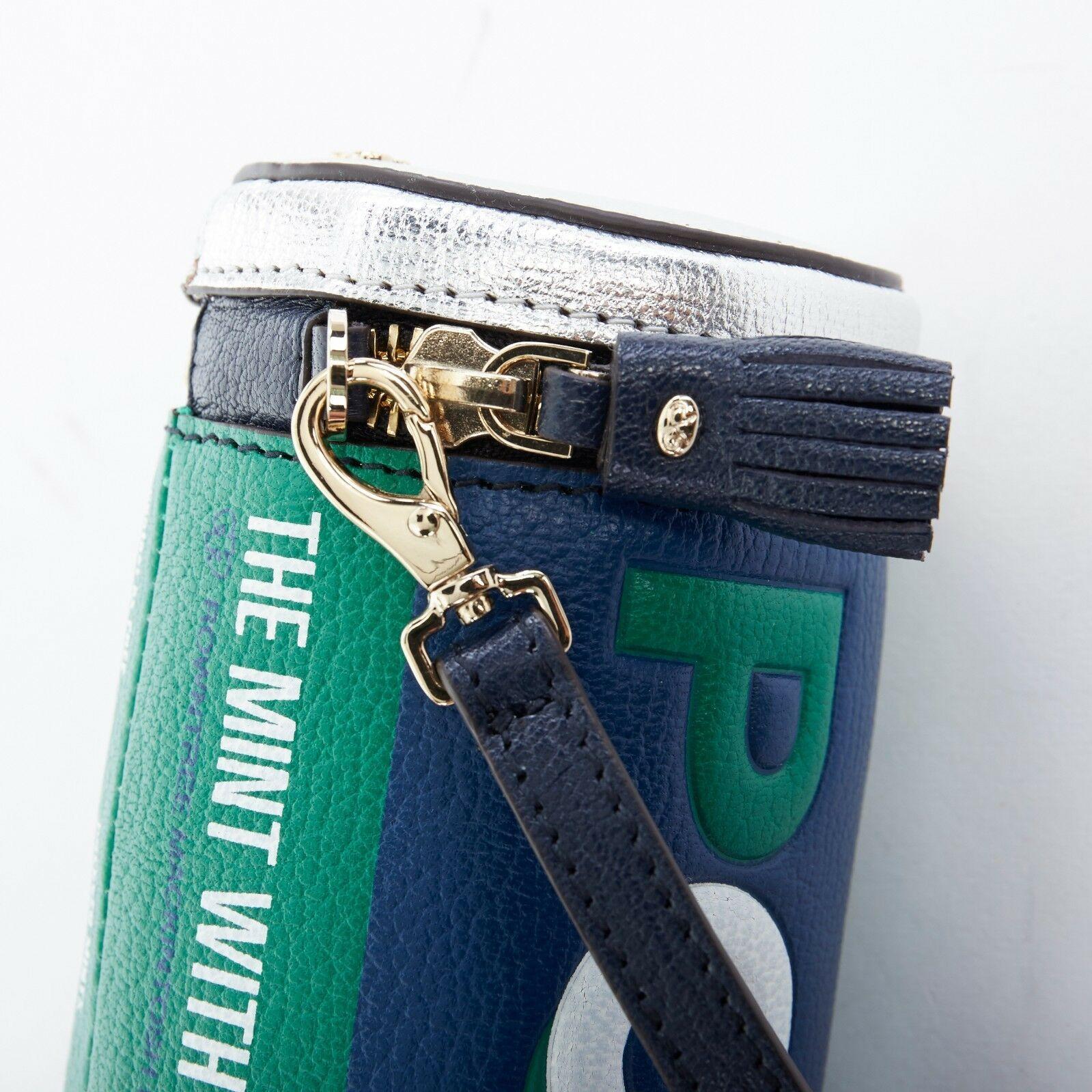 Women's ANYA HINDMARCH Polo blue green silver leather dual zip wristlet clutch bag