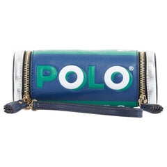 ANYA HINDMARCH Polo blue green silver leather dual zip wristlet clutch bag