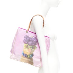 ANYA HINDMARCH purple wig cat print canvas tote bag
