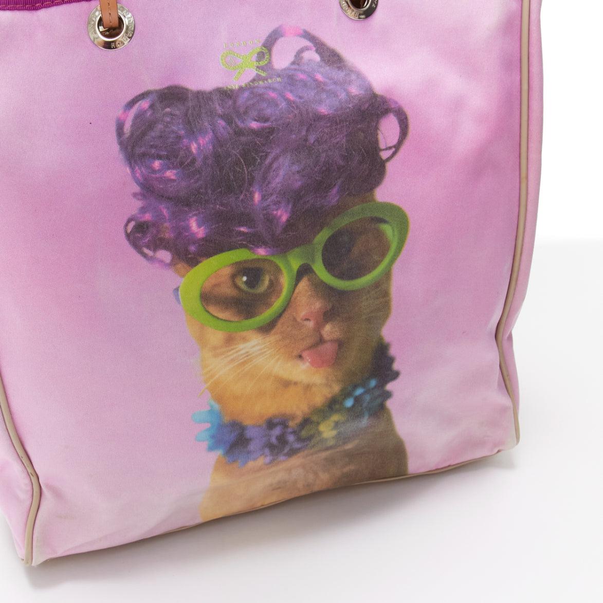 ANYA HINDMARCH purple wig cat print canvas tote bag 2