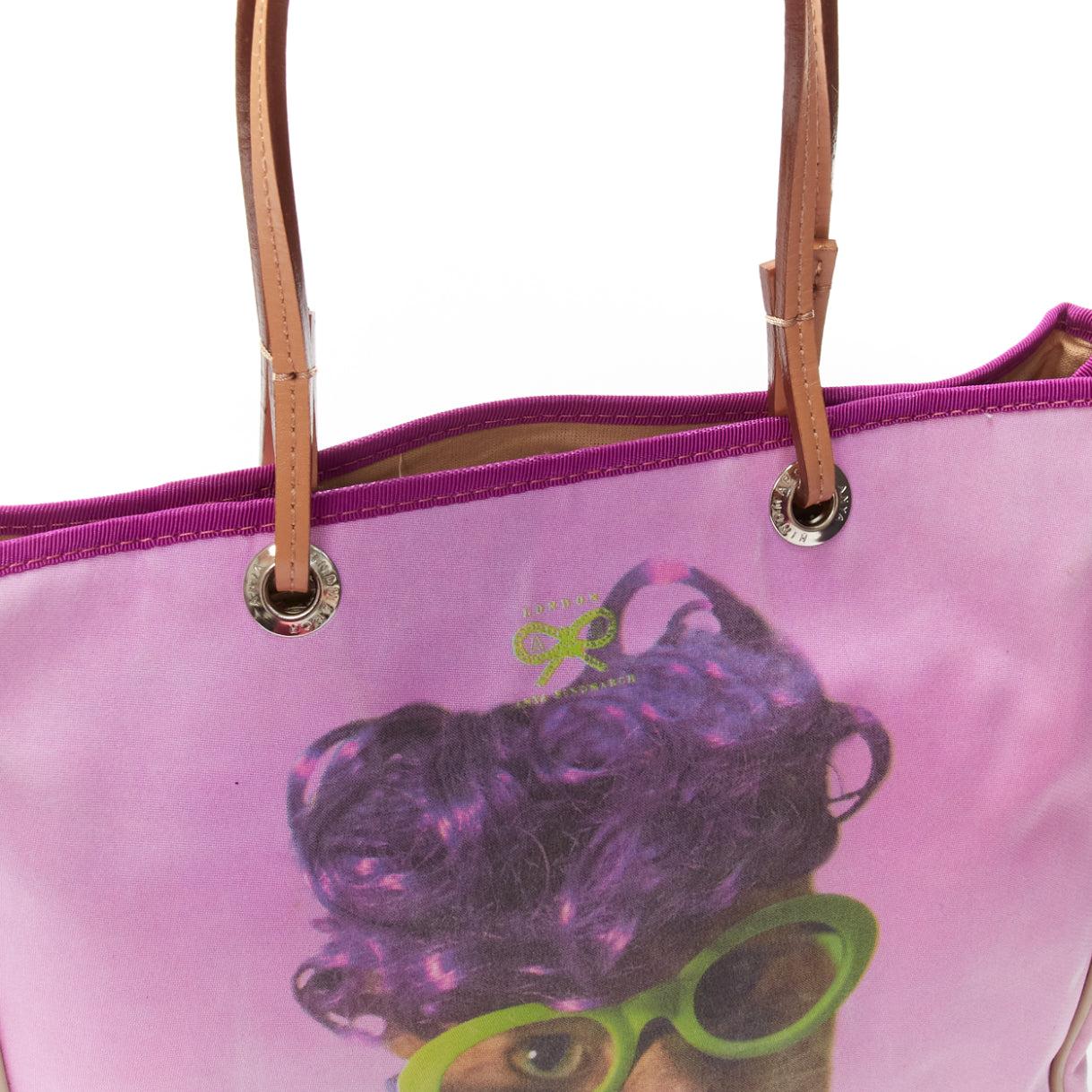 ANYA HINDMARCH purple wig cat print canvas tote bag 3