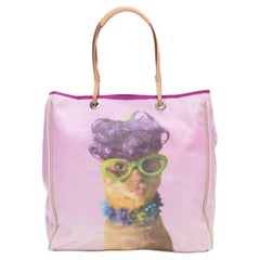 ANYA HINDMARCH purple wig cat print canvas tote bag