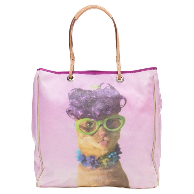 ANYA HINDMARCH purple wig cat print canvas tote bag at 1stDibs