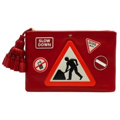 Anya Hindmarch Red Leather 'Men At Work' Clutch Bag