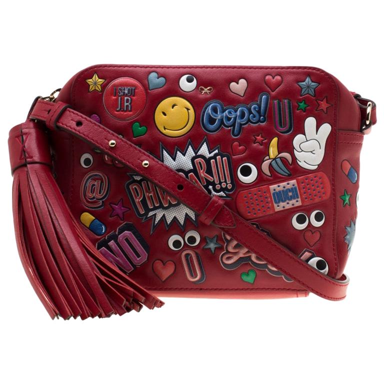 Anya Hindmarch Red Leather Wink Sticker Crossbody Bag For Sale at 1stDibs