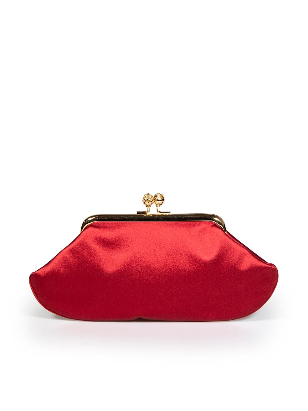 Anya Hindmarch Red Satin Gemstone Clasp Clutch In Excellent Condition For Sale In London, GB