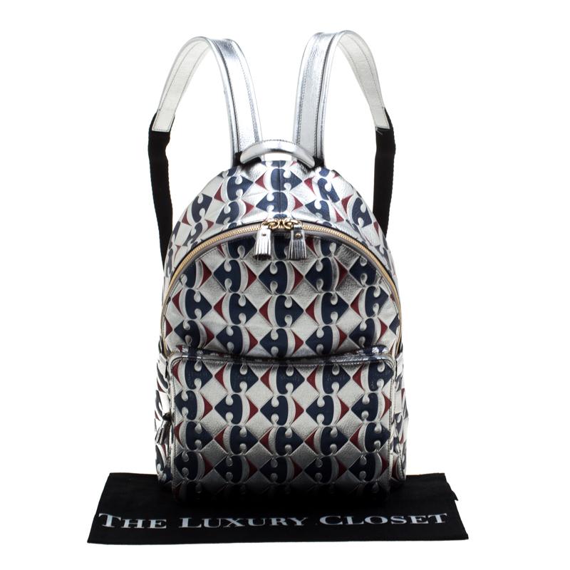 Anya Hindmarch Silver Capra Printed Leather Carrefour Backpack For Sale 1