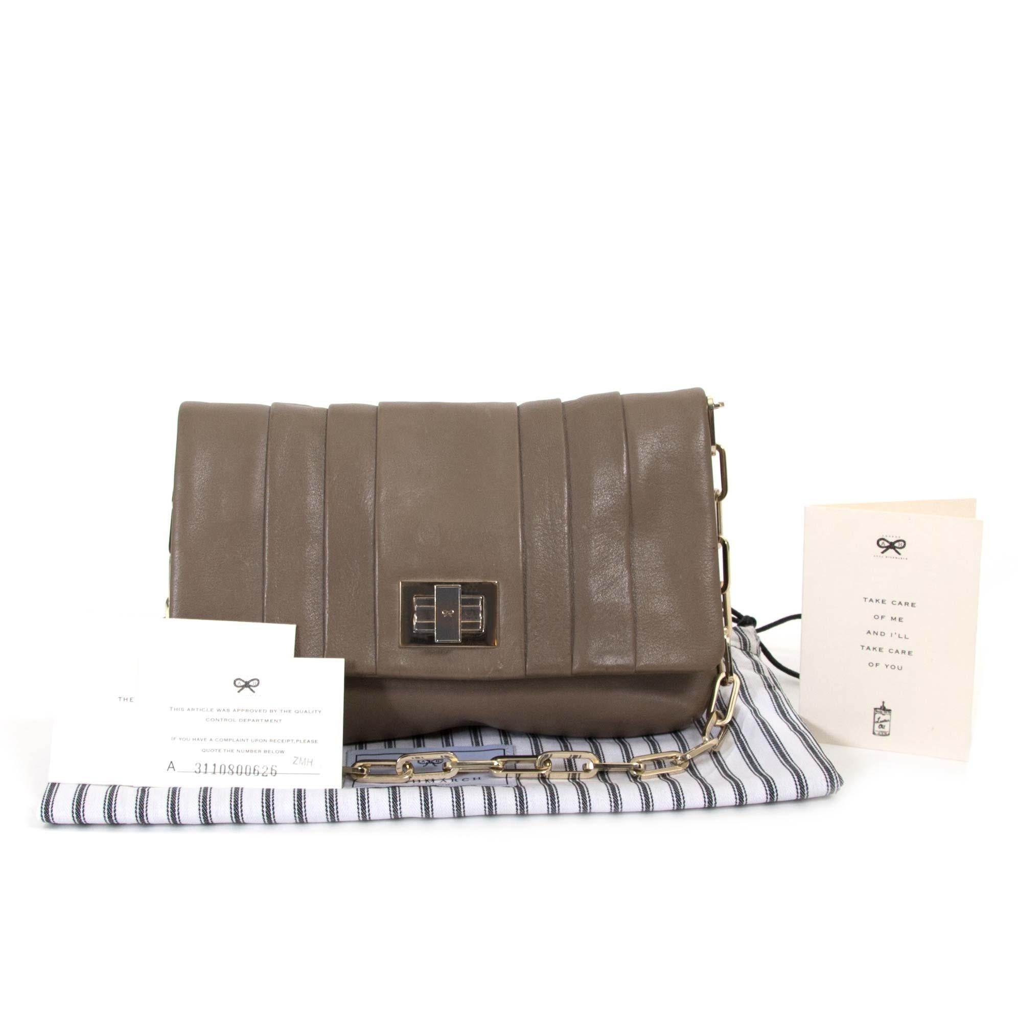 Gray Anya Hindmarch Small Taupe Chain Shoulder Bag For Sale