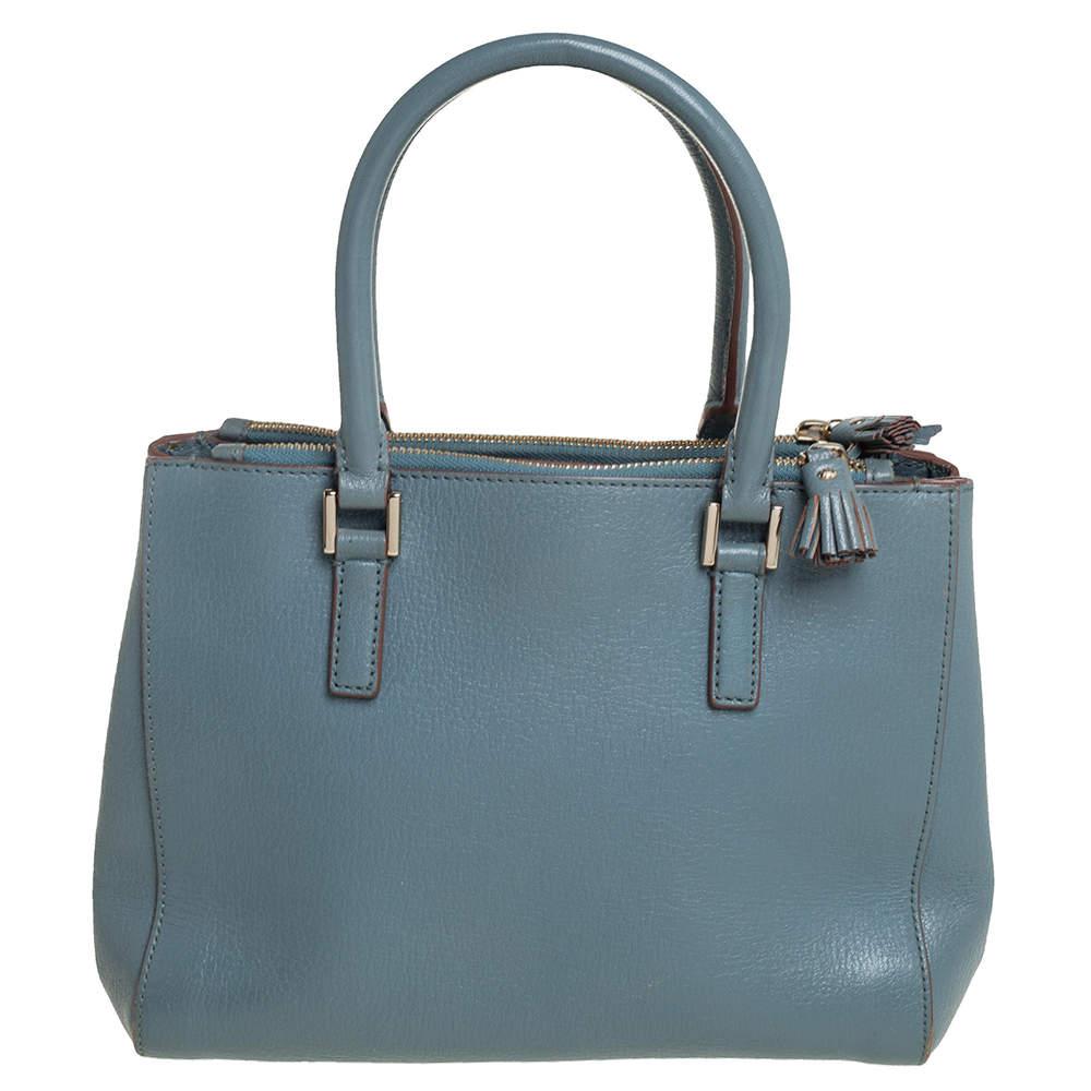 Anya Hindmarch Bolso de piel azul piedra con doble cremallera en Bastante bueno Estado en Dubai, Al Qouz 2