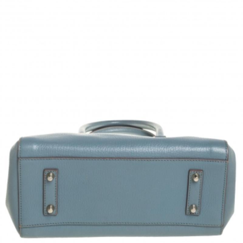 Anya Hindmarch Stone Blue Leather Double Zip Tote In Fair Condition For Sale In Dubai, Al Qouz 2