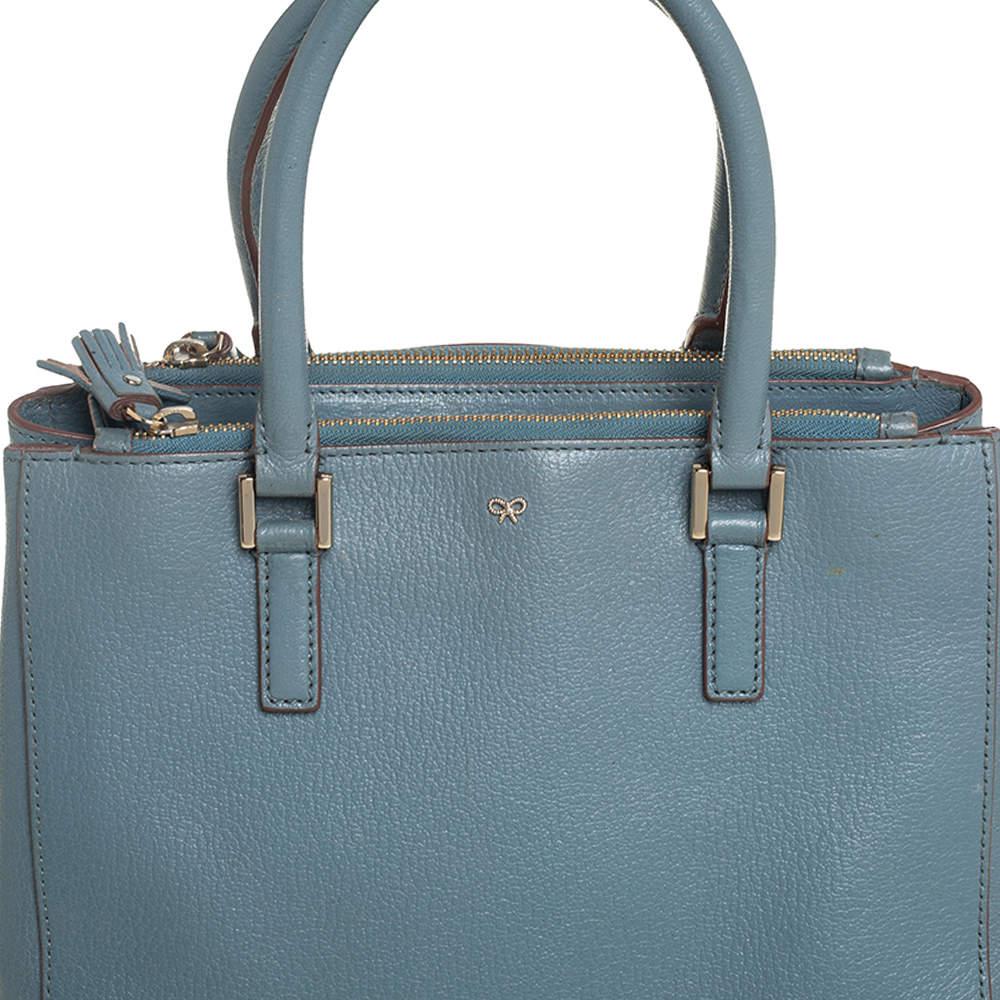 De las mujeres Anya Hindmarch Bolso de piel azul piedra con doble cremallera
