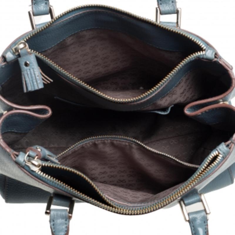 Anya Hindmarch Stone Blue Leather Double Zip Tote For Sale 3