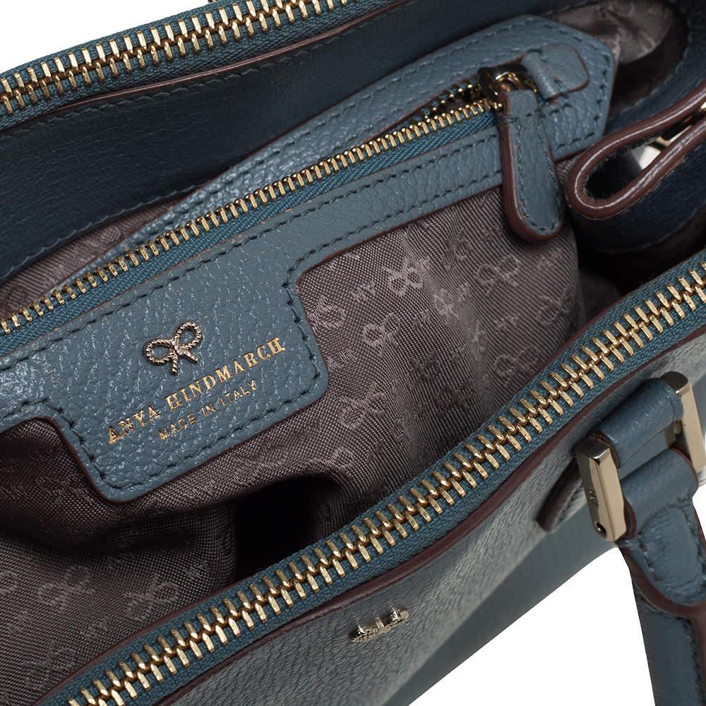 Anya Hindmarch Bolso de piel azul piedra con doble cremallera 4