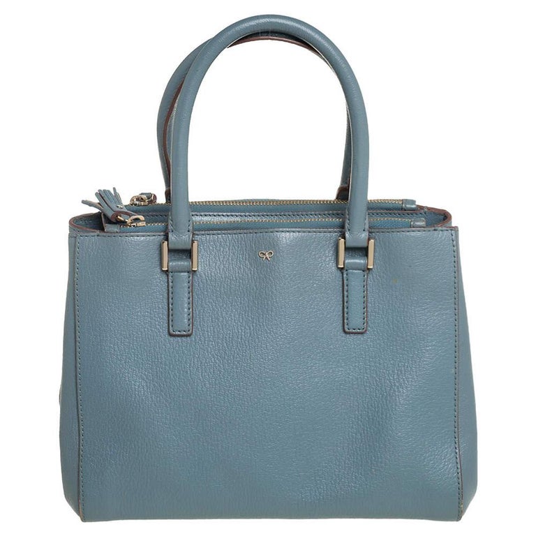 Anya Hindmarch Stone Blue Leather Double Zip Tote at 1stDibs