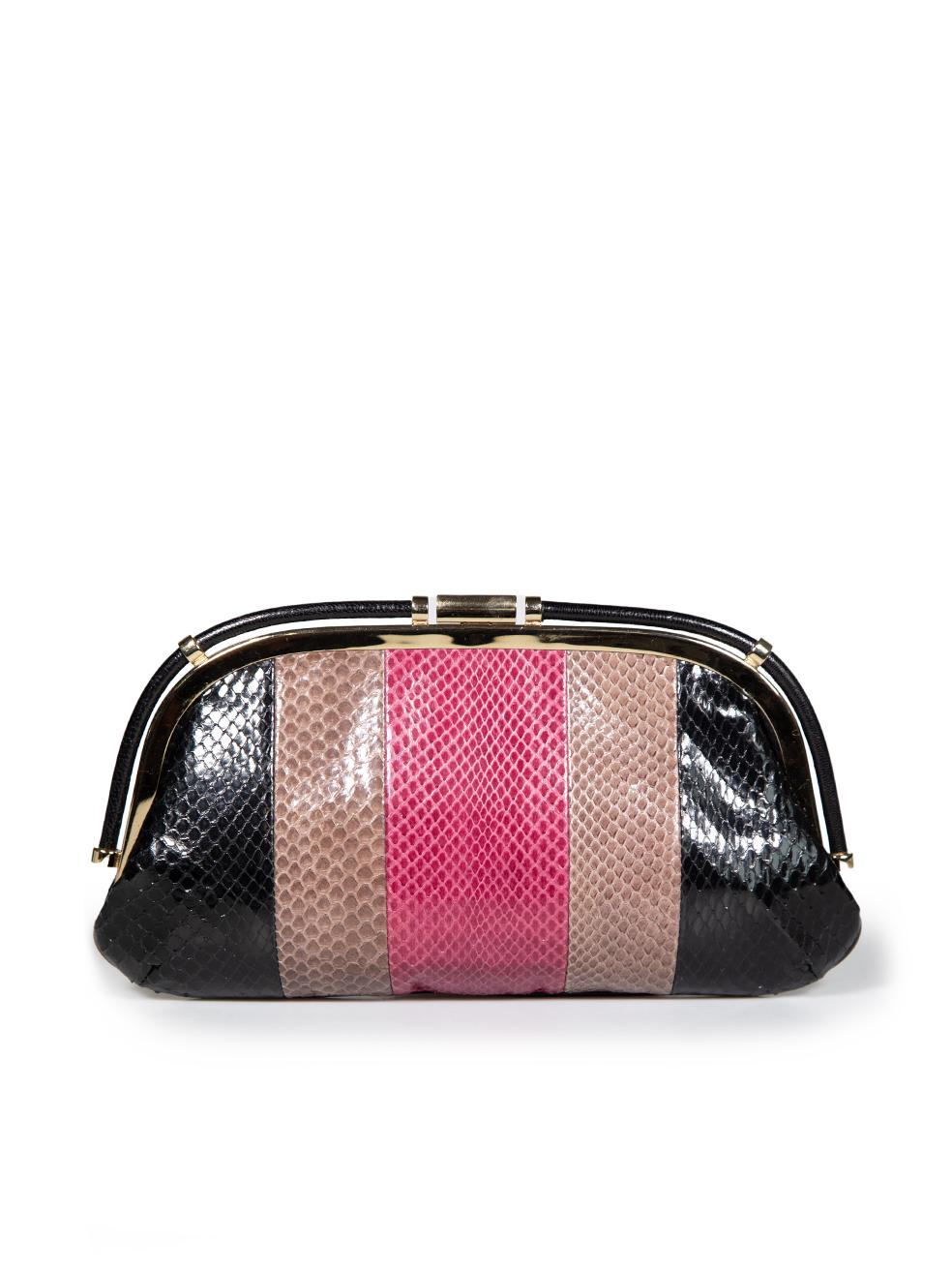 Anya Hindmarch Striped Colourblock Snakeskin Clutch In Excellent Condition For Sale In London, GB